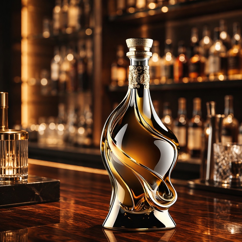 Sculptural Glass Liquor Bottle in Bar Setting