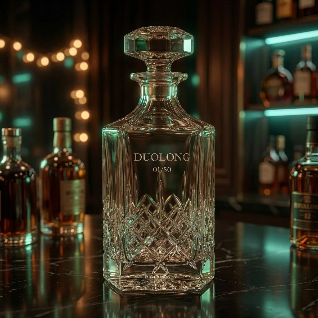Close-Up of Diamond-Cut Pattern and DUOLONG 01/50 Engraving Under Teal and Gold Light