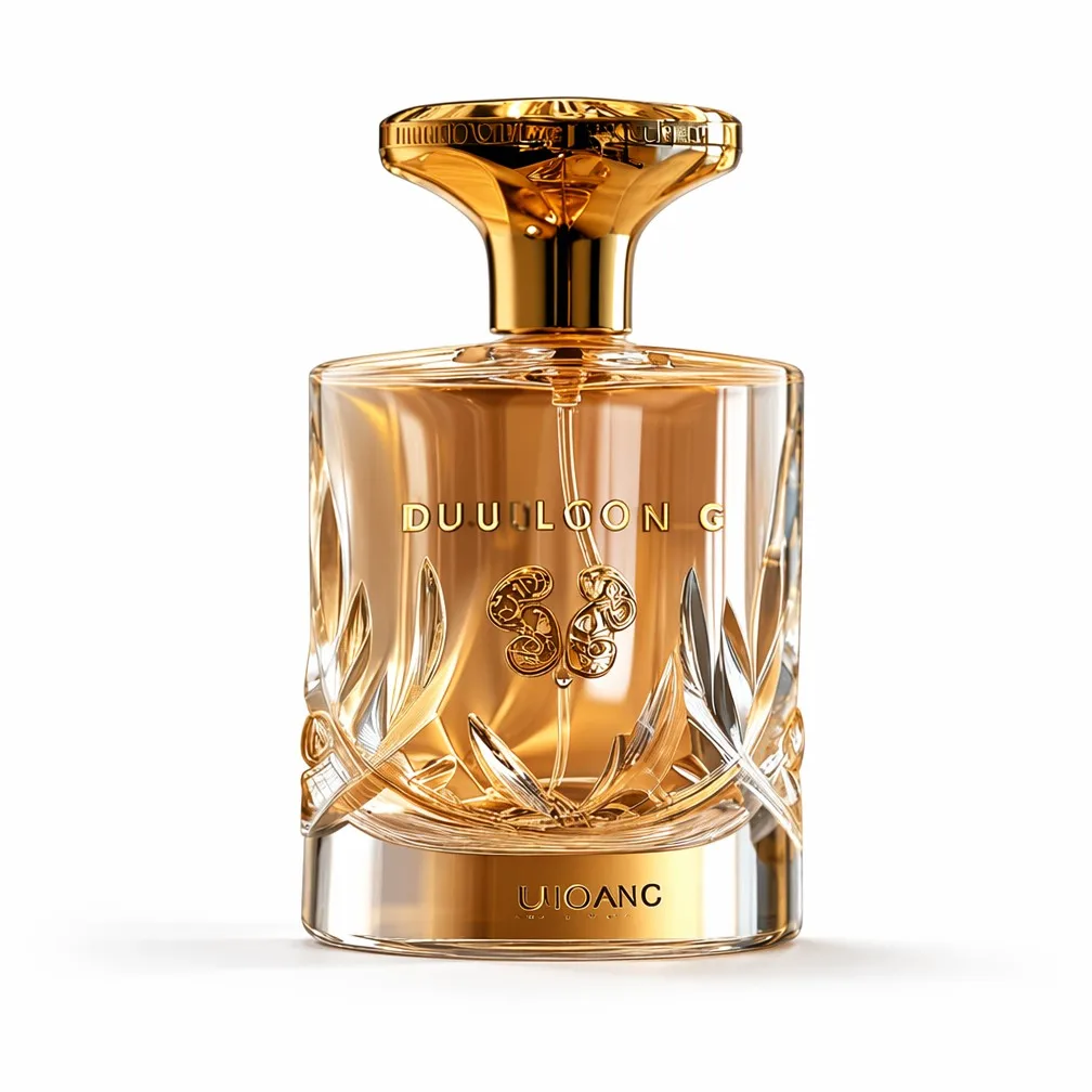 DUOLONG Gold Crown Crystal Perfume Bottle | Ornate Cap & Etched Leaf Reliefs | OEM Custom