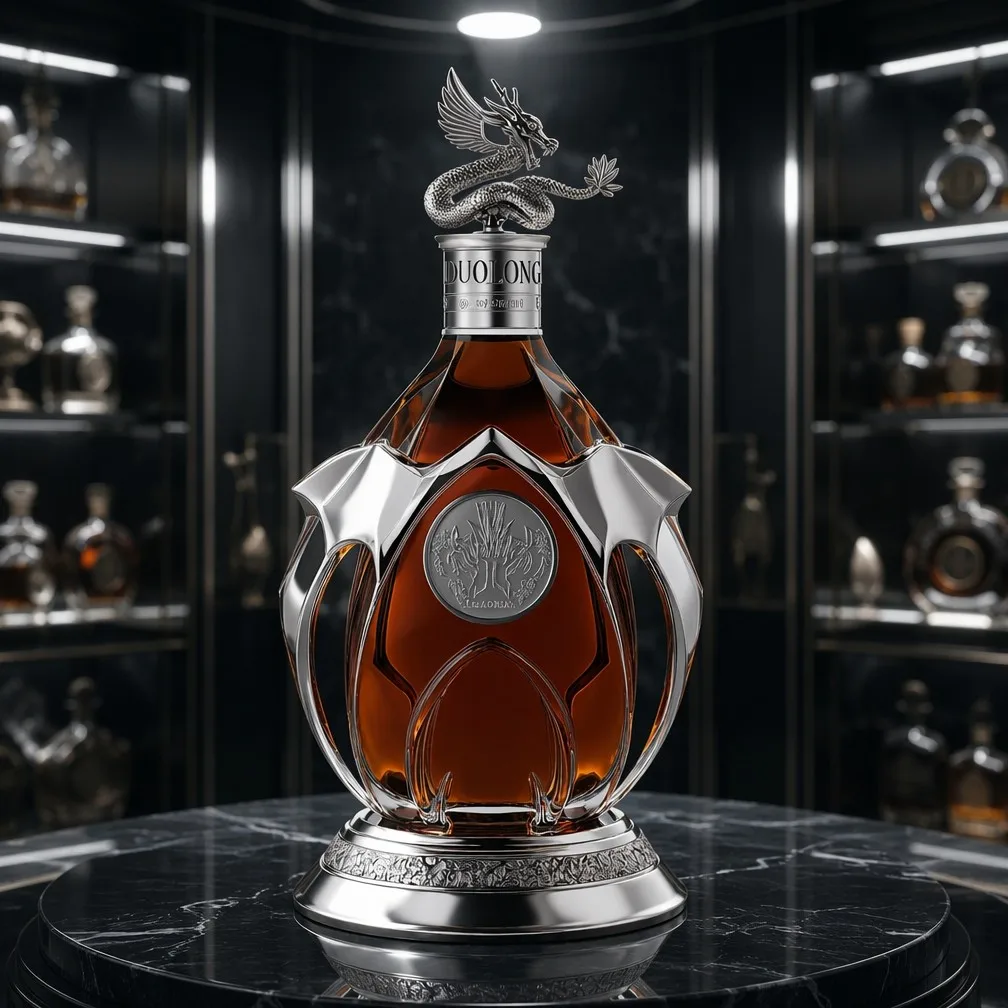 Silver Dragon Decanter in Dark Vault Display