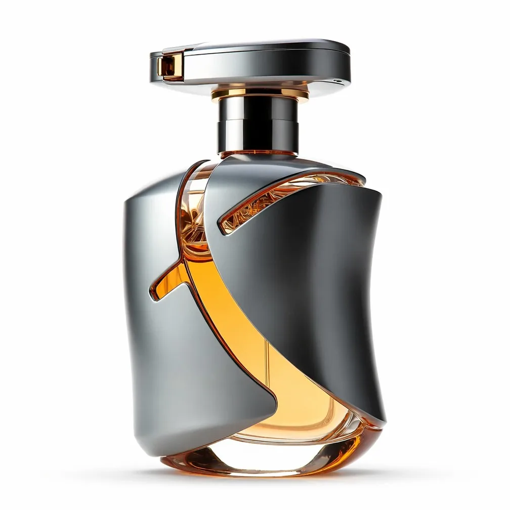 DUOLONG Sculptural Metal Perfume Bottle | Gunmetal Wrap & Flowing Cutout Glass | OEM Custom