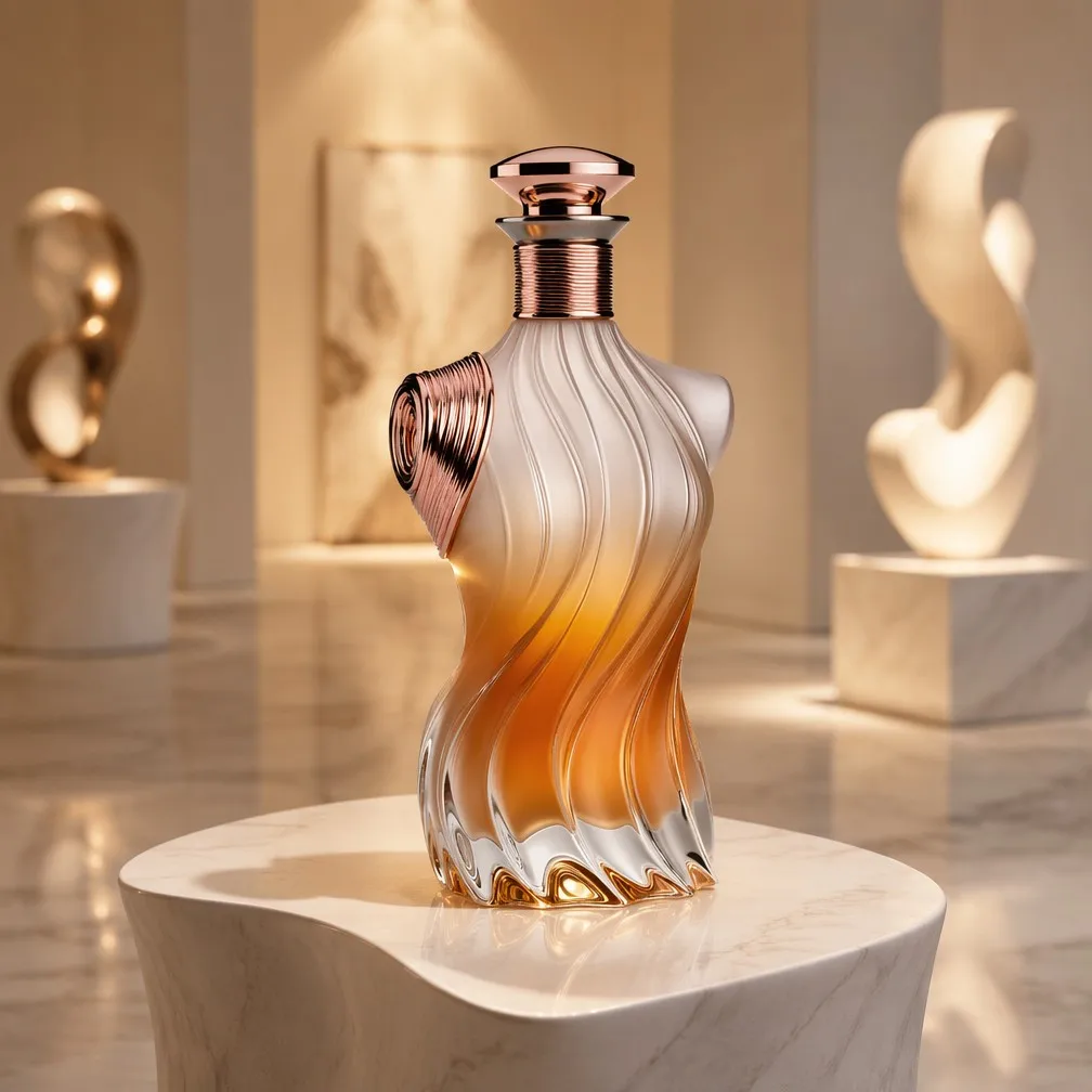 Sculptural Torso Perfume Bottle in Minimalist Art Gallery