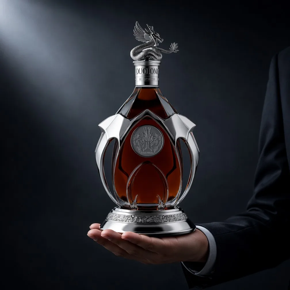 Silver Dragon Decanter Hand Presentation in Formal Attire