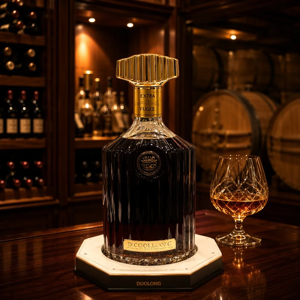 Premium Fluted Cognac Bottle in Wine Cellar with Snifter Glass