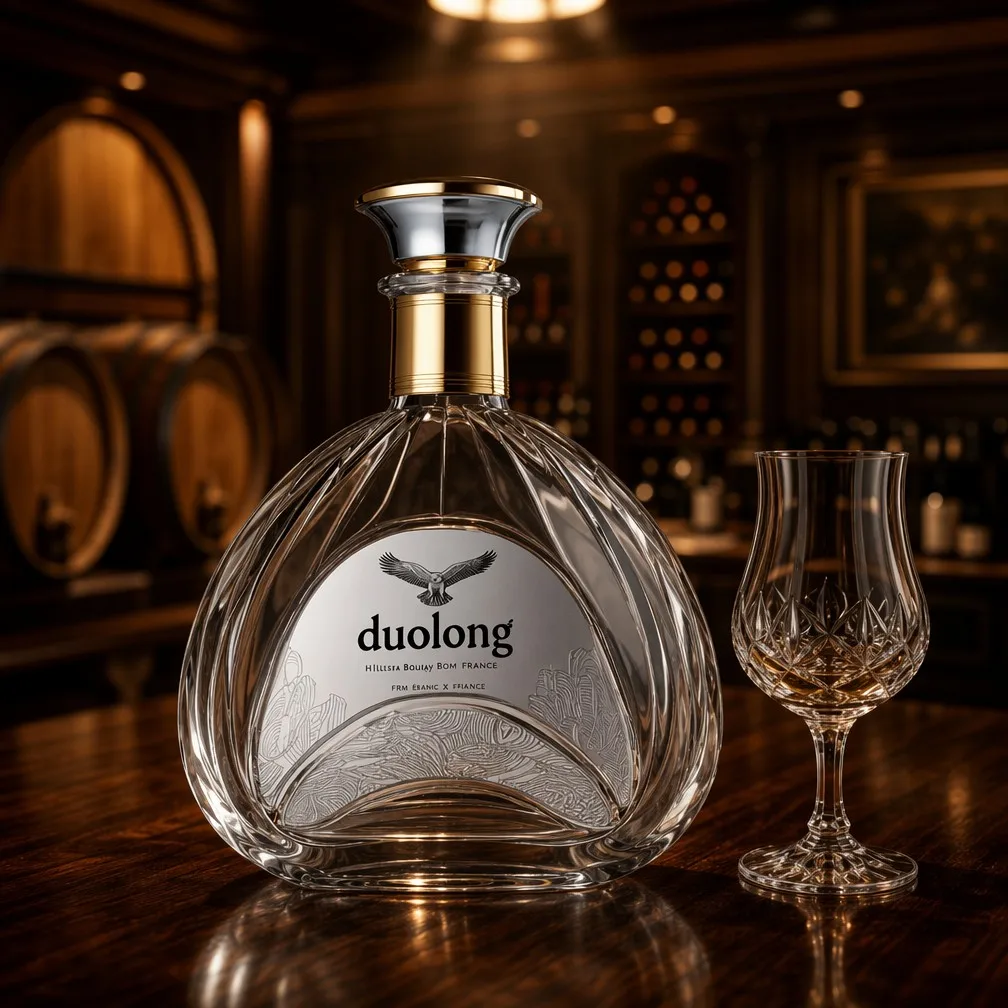 Faceted Crystal Spirits Bottle in Wine Cellar Setting