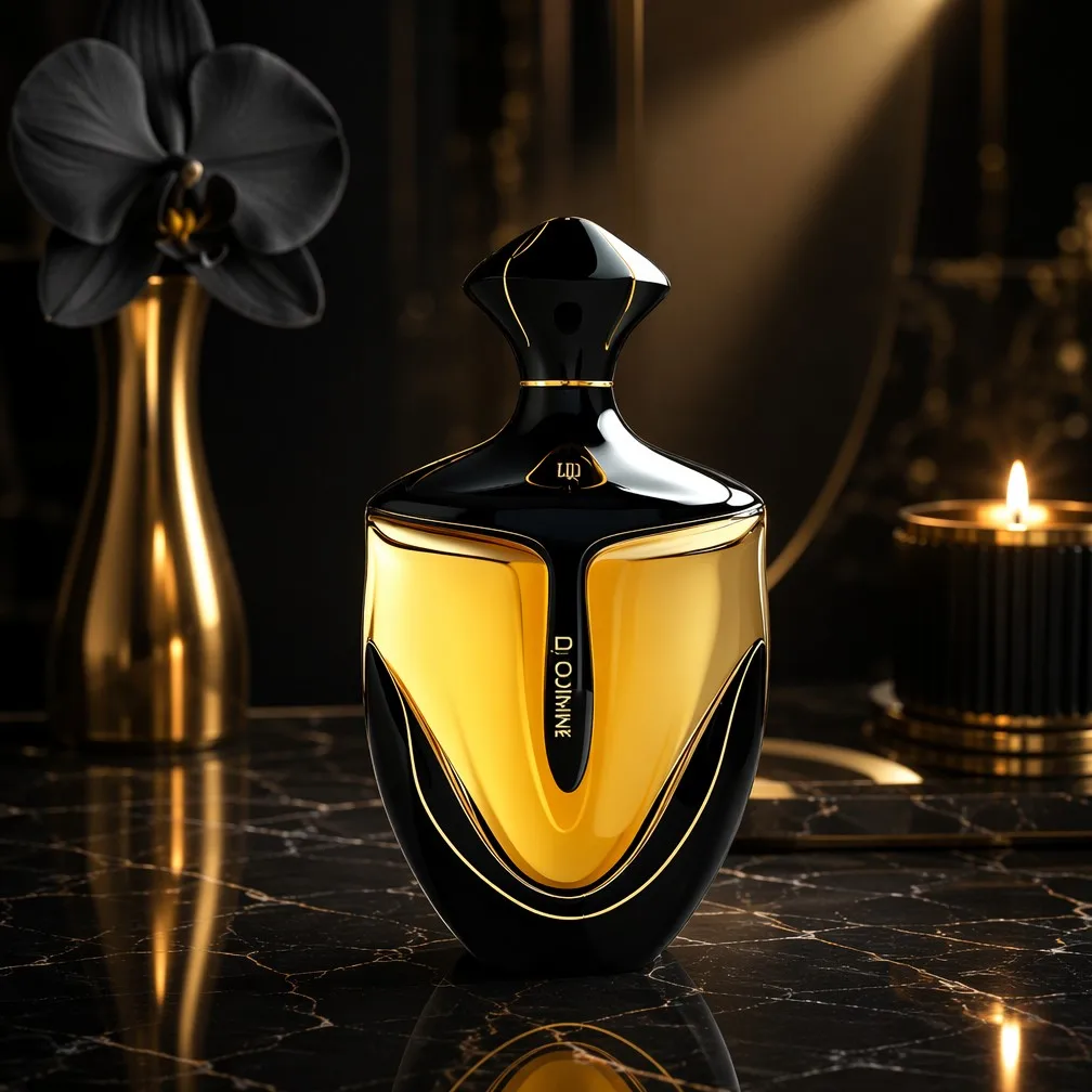 Black Amber Perfume Bottle in Dark Luxury Setting