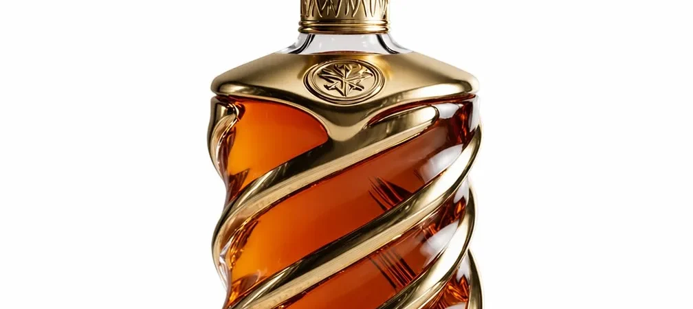 DUOLONG Gold Spiral Helical Decanter | Twisted Flame Stopper & Star Crest | OEM Custom