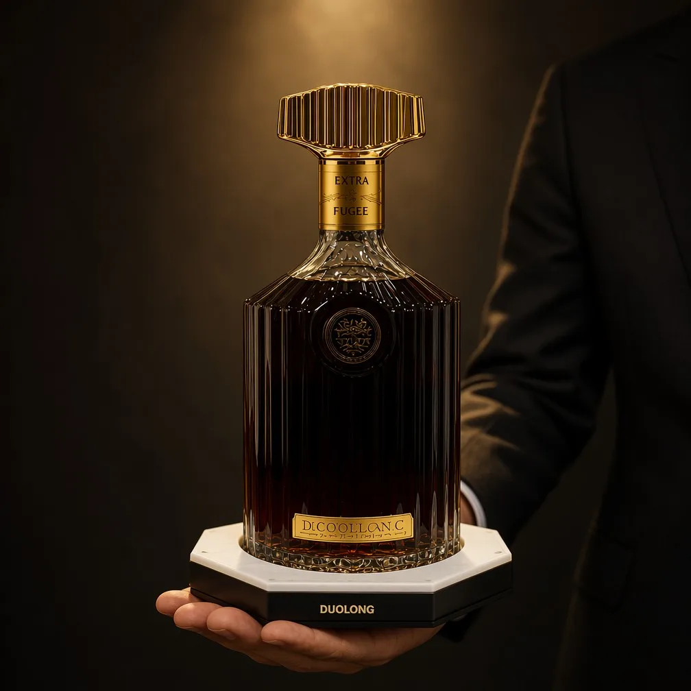 Premium Fluted Cognac Bottle Hand Presentation