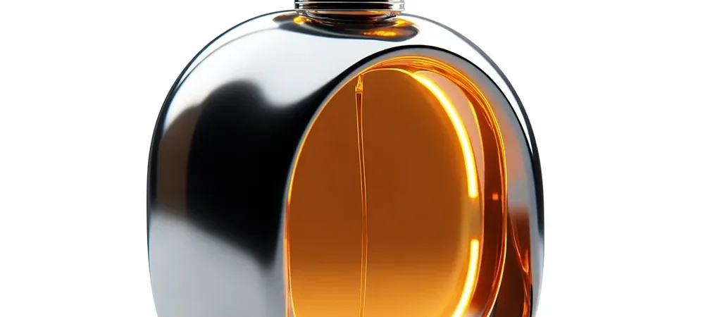 DUOLONG Futuristic Chrome Perfume Bottle | Winged Cap Design & Illuminated Amber Chamber | OEM Custom