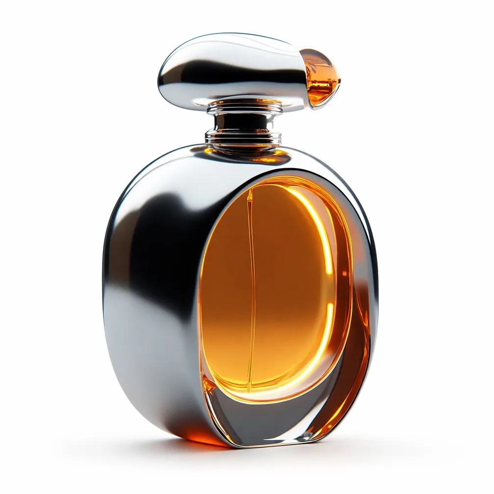 DUOLONG Futuristic Chrome Perfume Bottle | Winged Cap Design & Illuminated Amber Chamber | OEM Custom