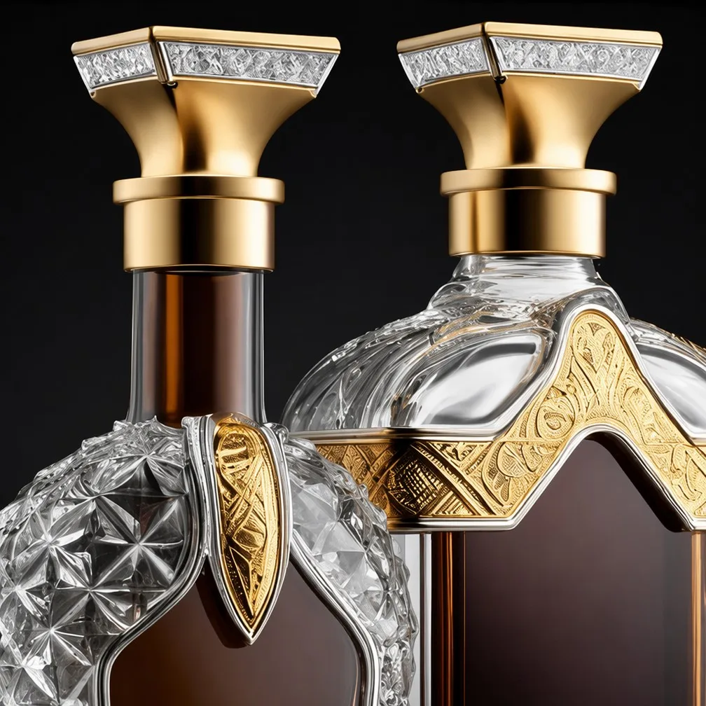 Close-Up of Gold Crown Stoppers, Diamond-Quilted Glass, and Filigree Bands