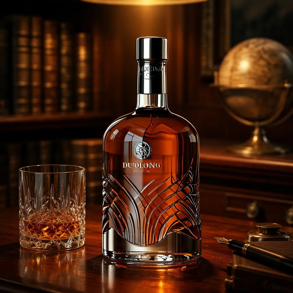 Fan-Wing Whiskey Bottle in Library Study Setting