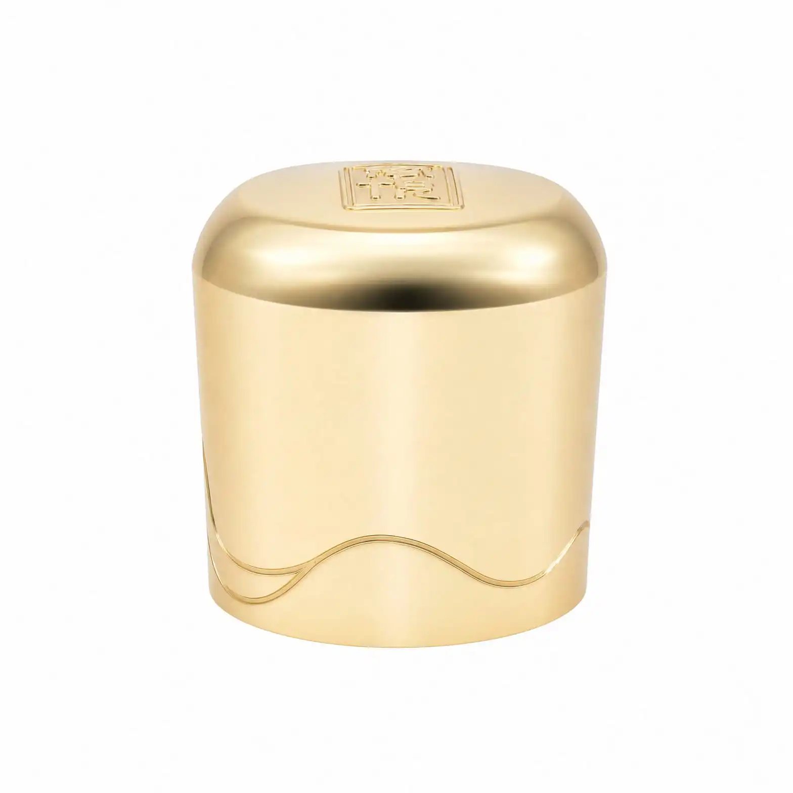 Gold Bottle Cap with Chinese Seal Emblem and Wave Base