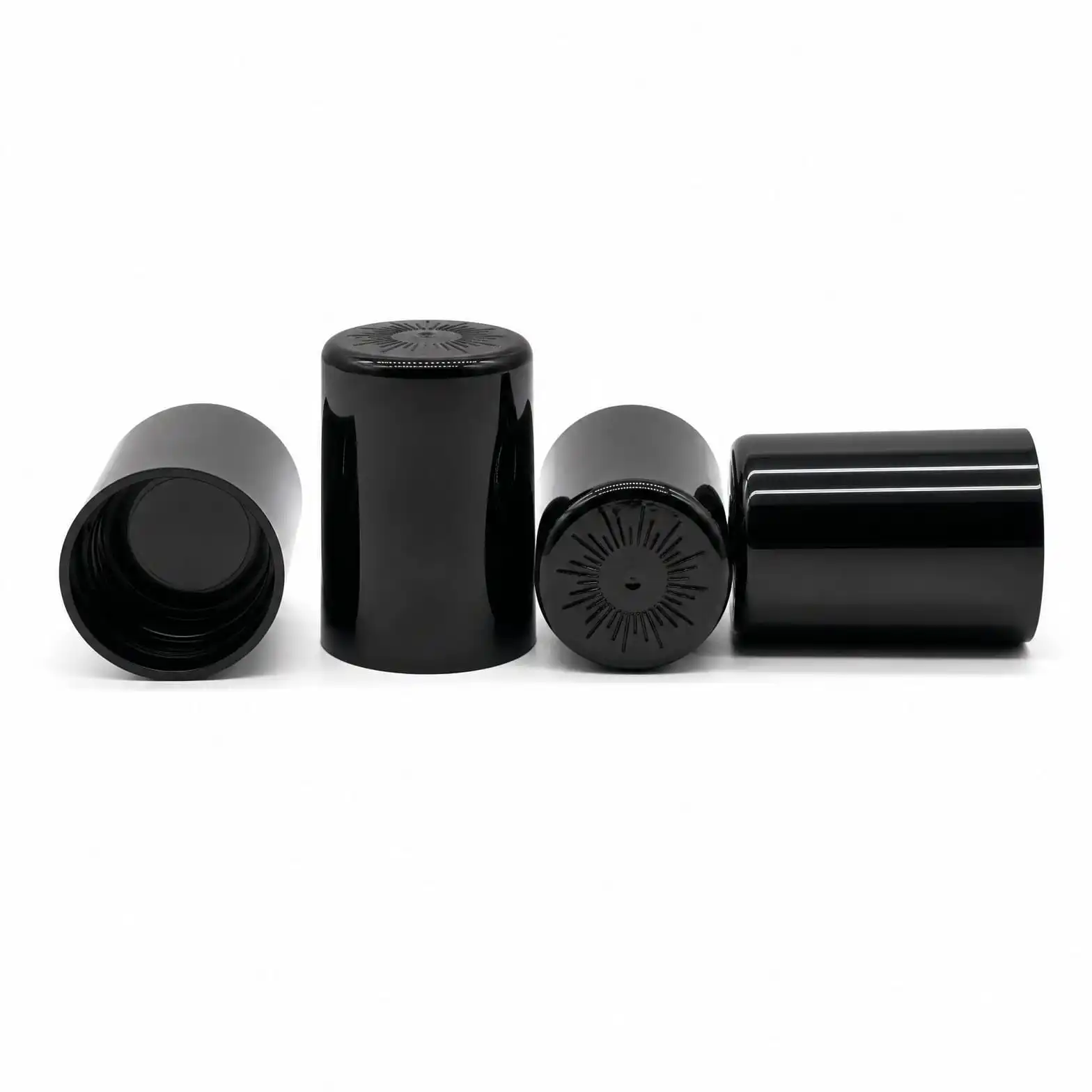Matte Black Cylindrical Bottle Cap with Sunburst Embossed Top - view 3