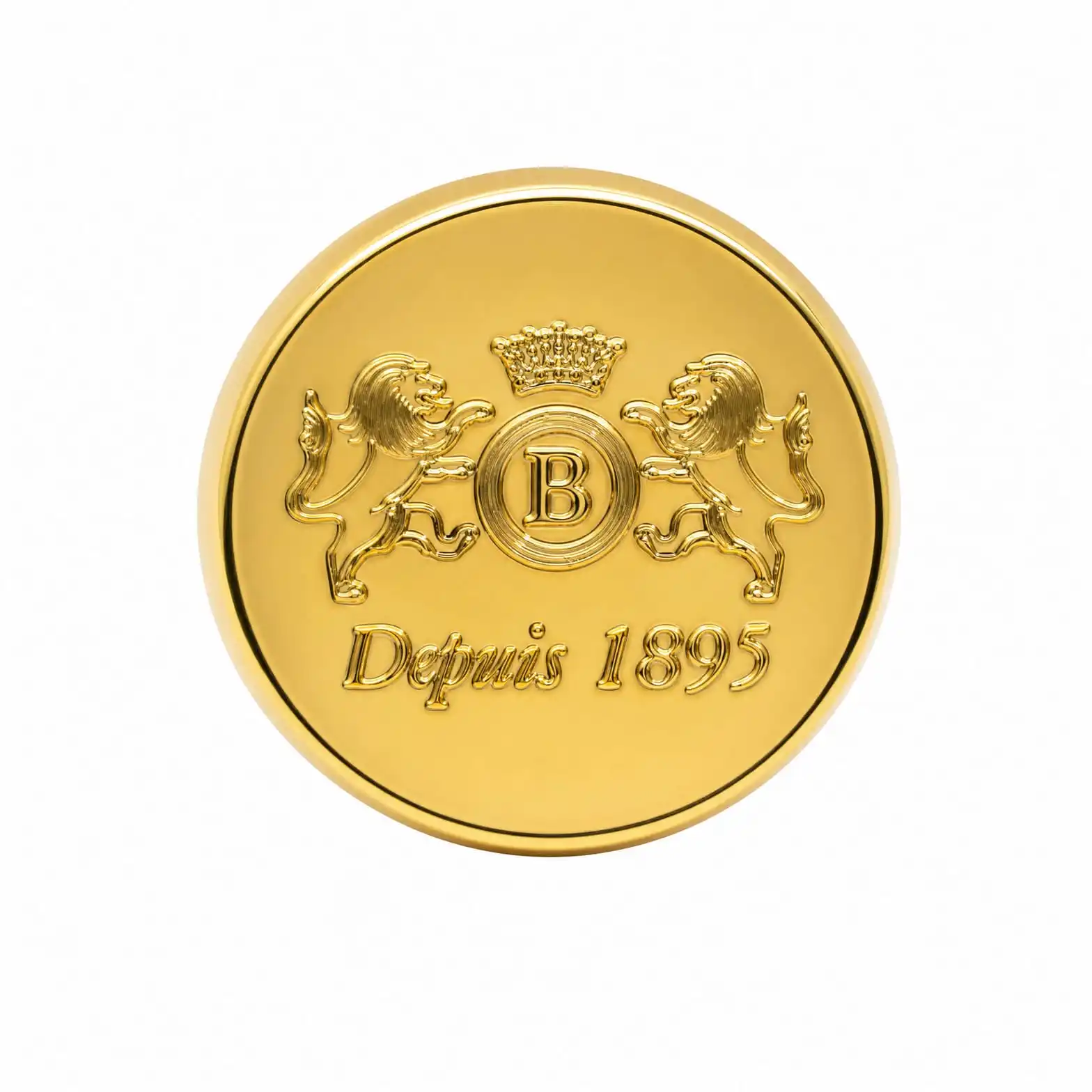 Gold Bottle Cap with Lion Crest and Depuis 1895 Engraving - view 2
