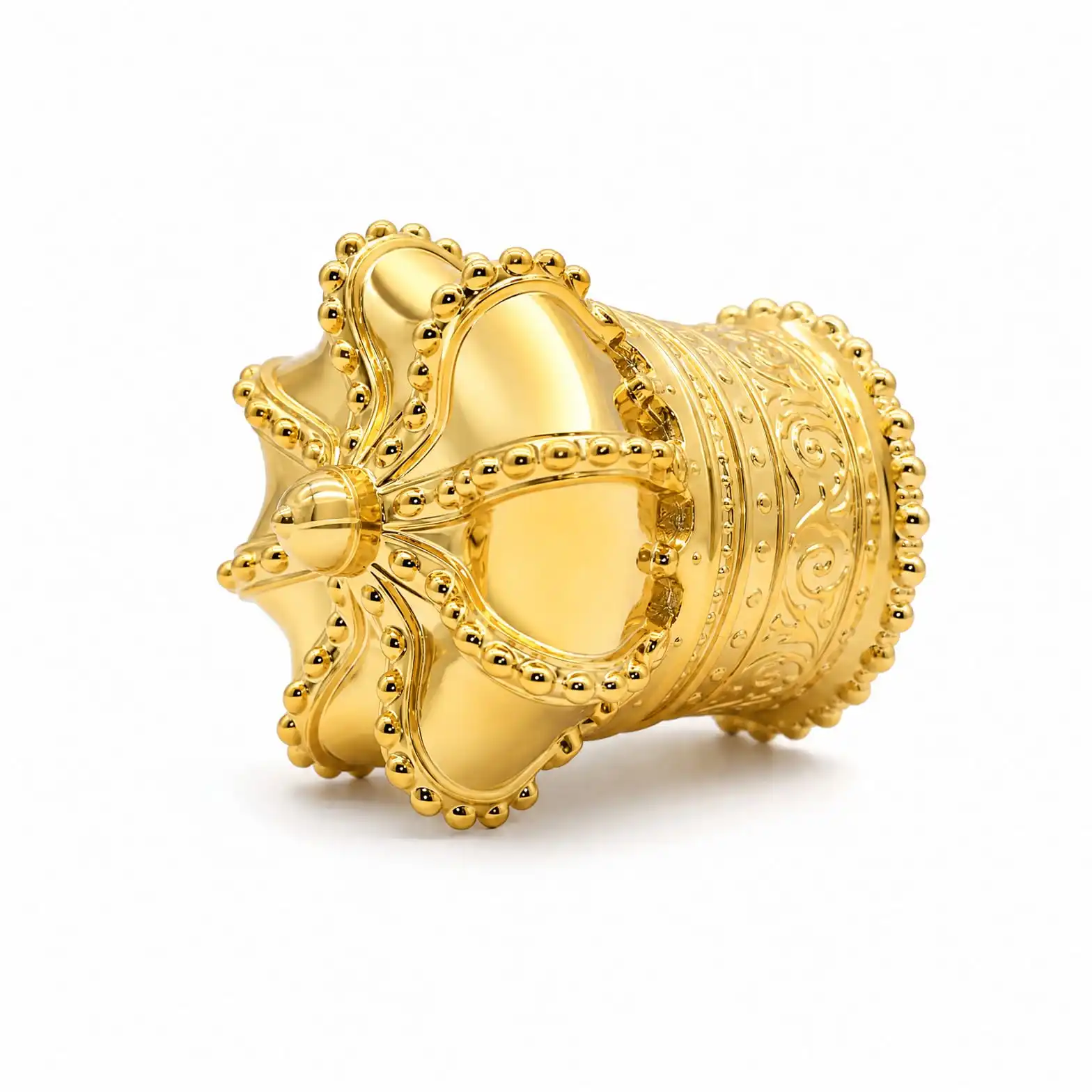 Gold Royal Crown Bottle Cap with Beaded Detailing - view 2