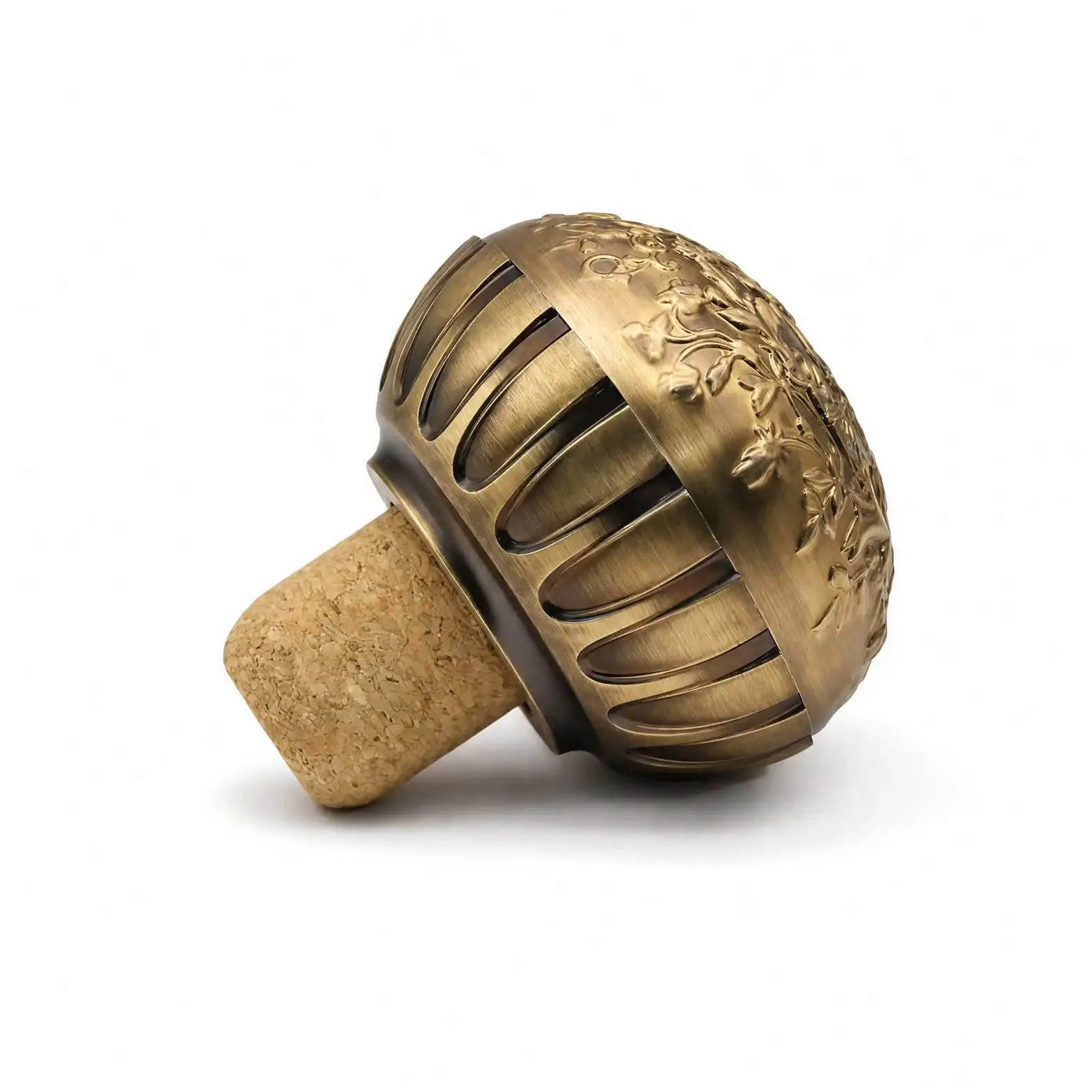 Antique Brass Bottle Stopper with Floral Vine Relief - view 3