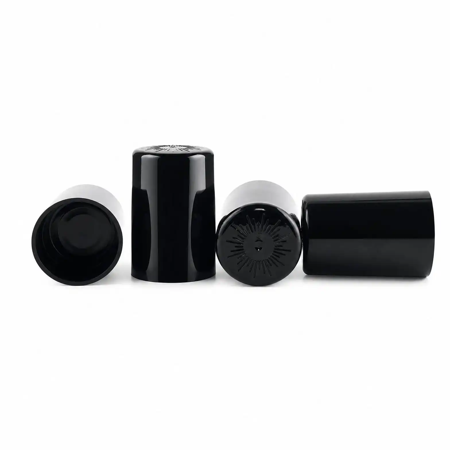 Matte Black Cylindrical Bottle Cap with Sunburst Embossed Top - view 5