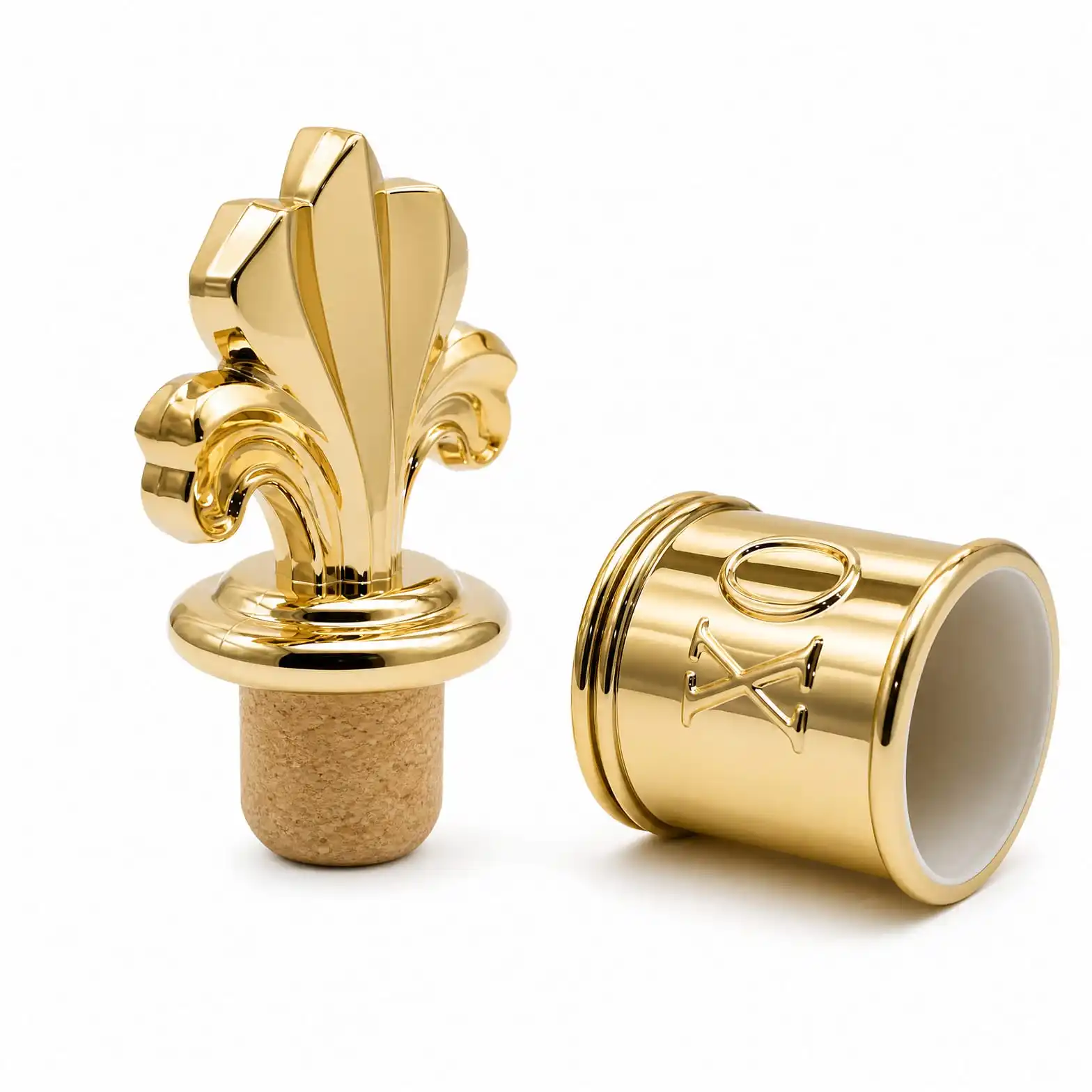 Gold Fleur-de-Lis Bottle Stopper with Natural Cork Shank - view 3
