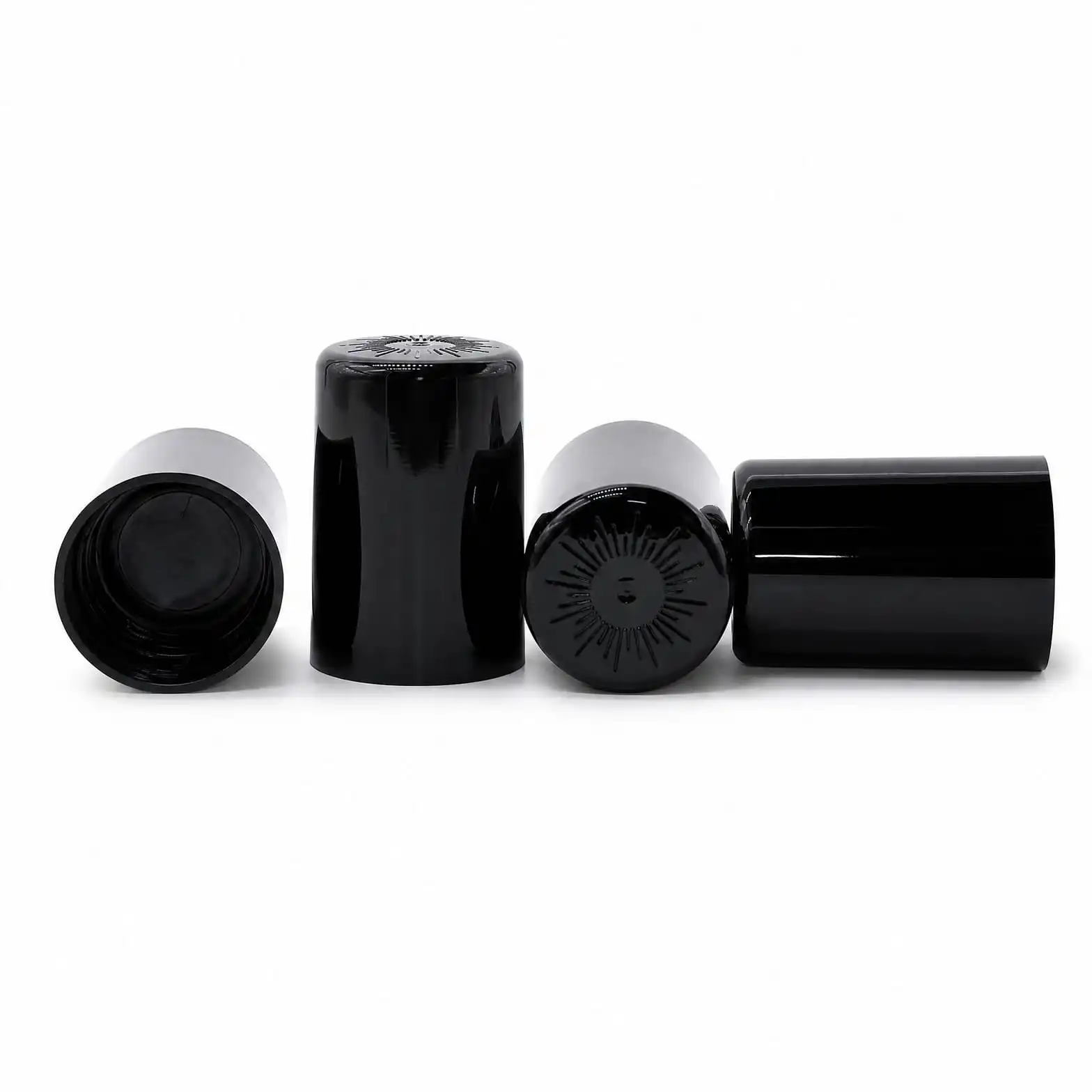 Matte Black Cylindrical Bottle Cap with Sunburst Embossed Top - view 4