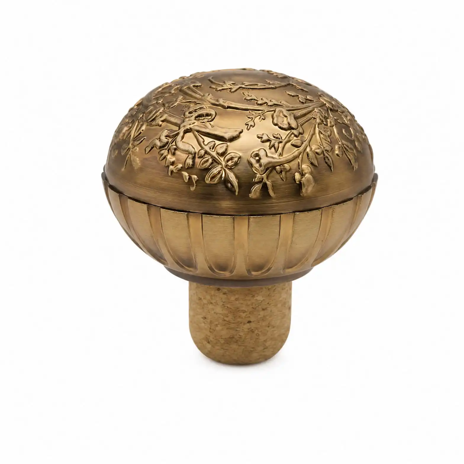 Antique Brass Bottle Stopper with Floral Vine Relief - view 2