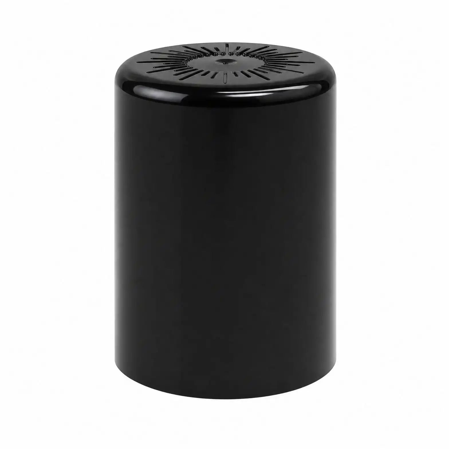 Matte Black Cylindrical Bottle Cap with Sunburst Embossed Top - view 2