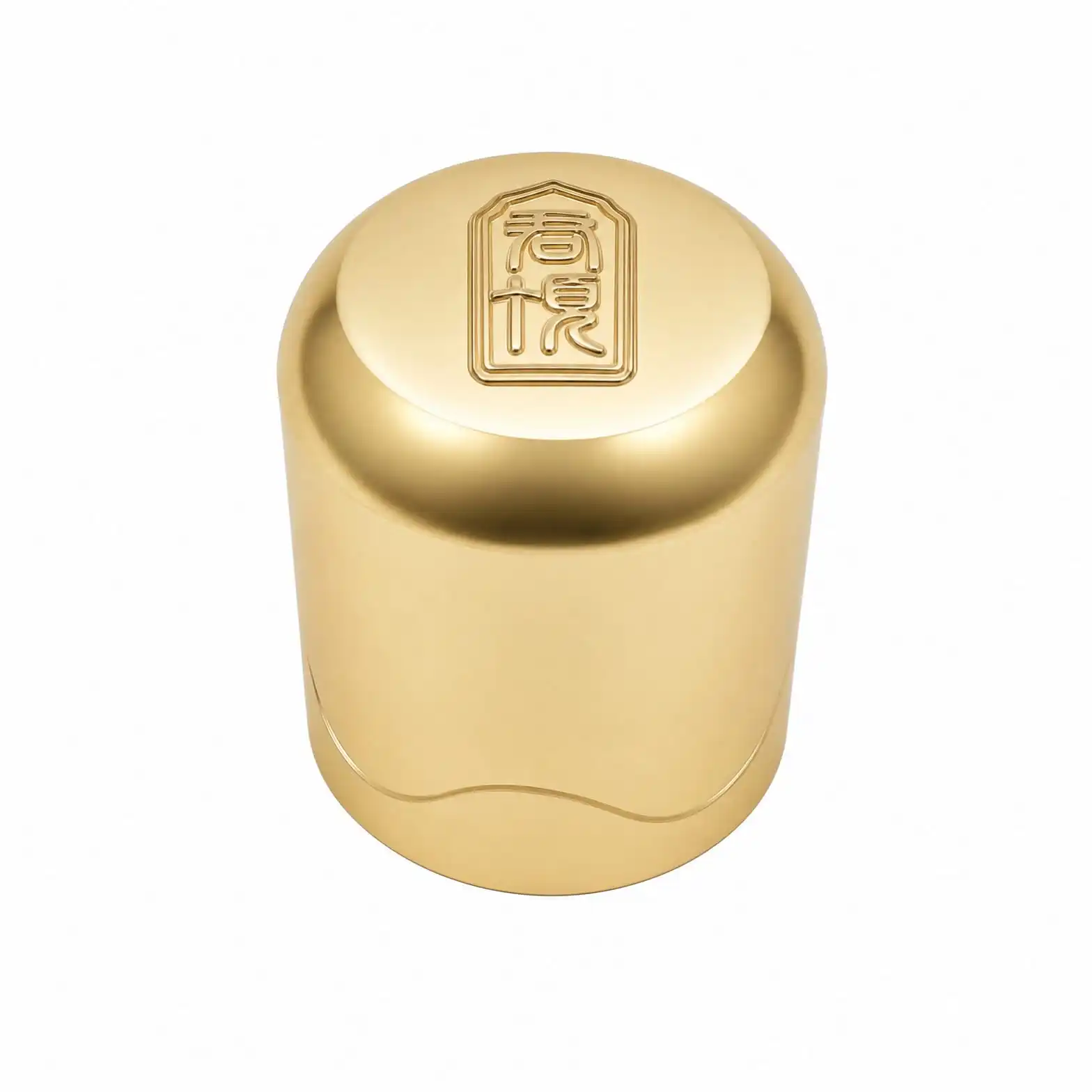 Gold Bottle Cap with Chinese Seal Emblem and Wave Base - view 2