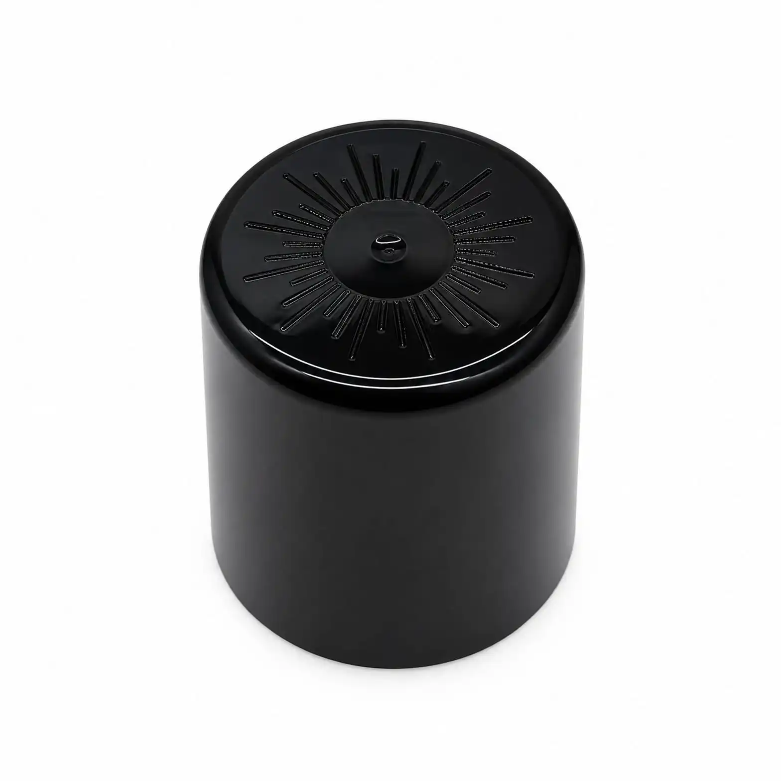 Black Cylindrical Bottle Cap with Sunburst Embossed Top